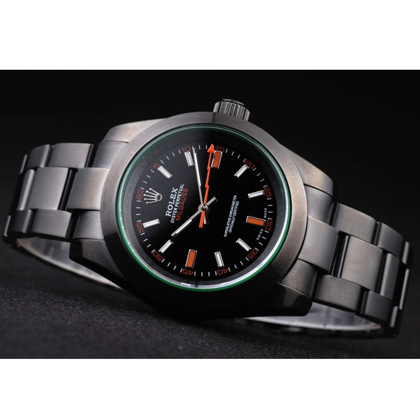 Aaa replica watch Dial Black Saphire Tinted Rolex Green Pro-Hunter Milgauss 0714